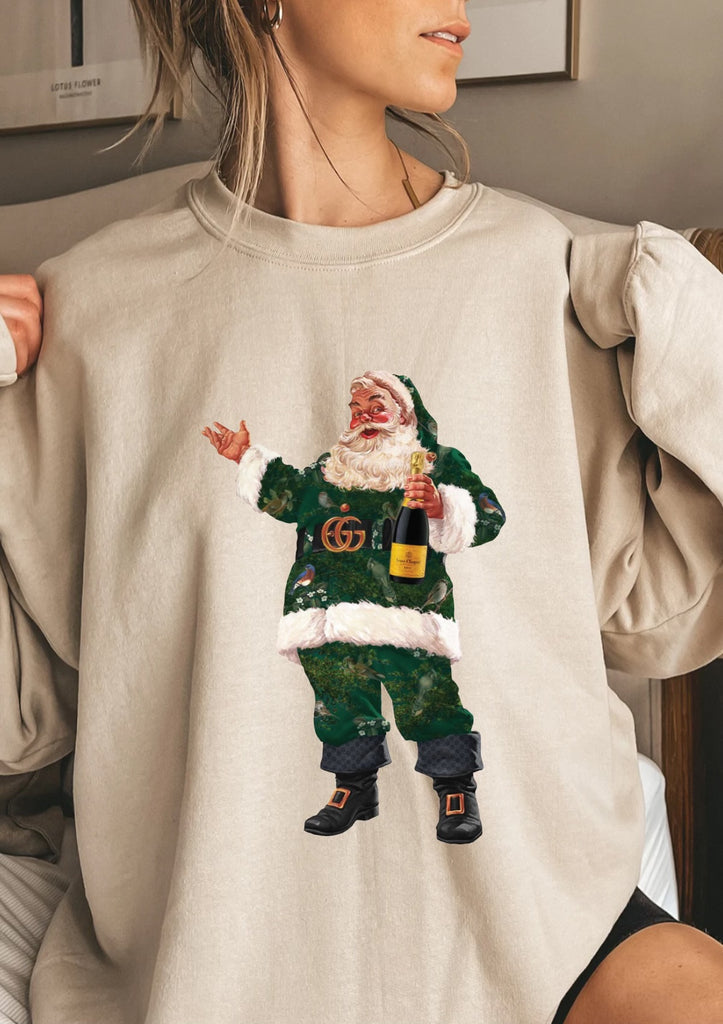 AS SEEN ON WHITNEY RIFE!! "Champagne Santa" Oversized Sweatshirt in 4 Colors