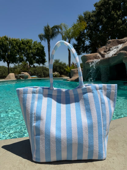 "Cabana Club" Striped Terry Tote Bag in Blue