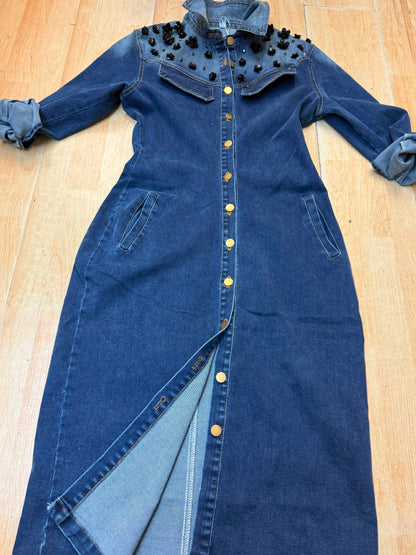 Dark Denim Dress w/ Shoulder Embellishment
