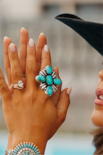NEW!! "Canyon" Adjustable Kingman Turquoise Cluster Ring