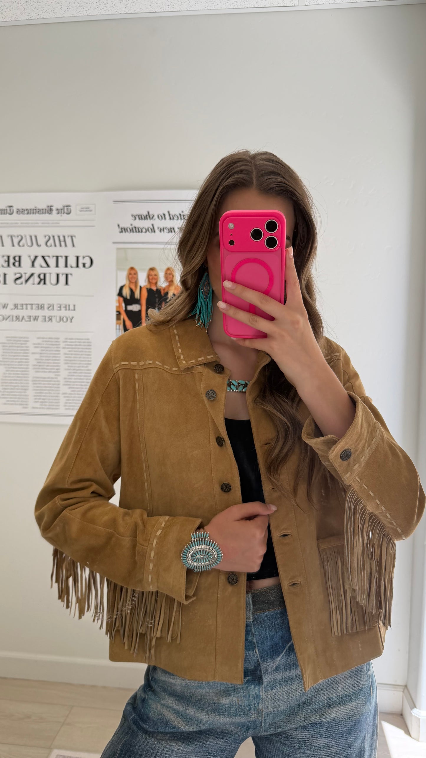 Vintage Tan Suede Fringe Jacket Size Medium