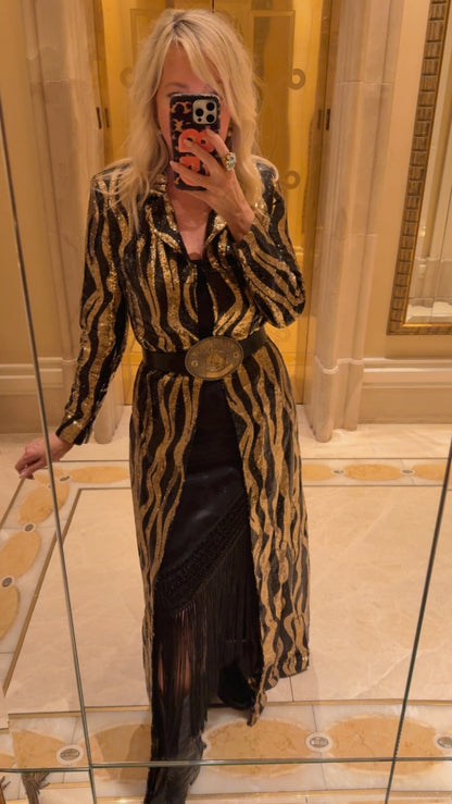 NEW!! Sequin Zebra Print Duster in Gold/Black