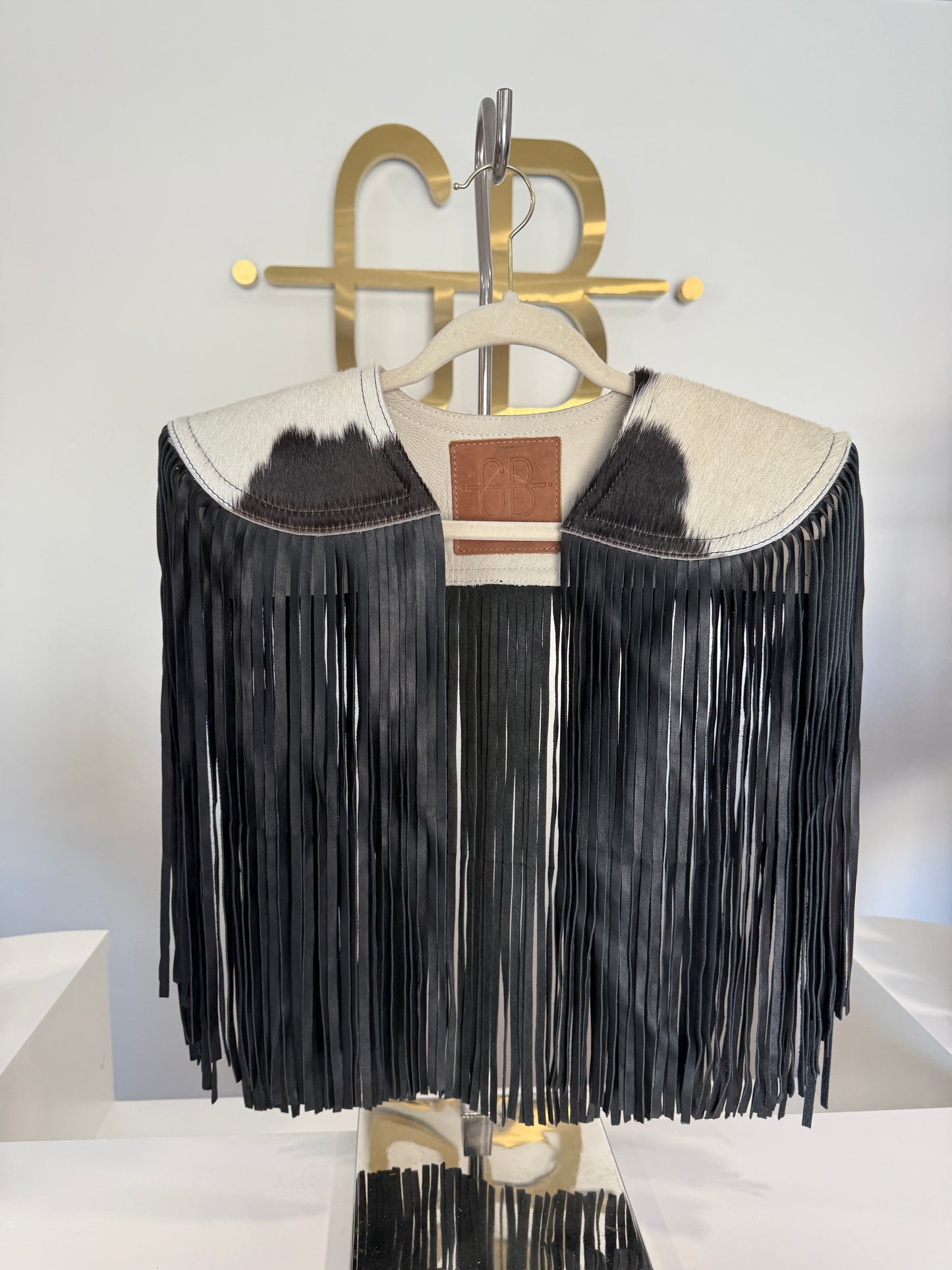 BEST SELLER!! Cowhide Fringe Shawl in Black