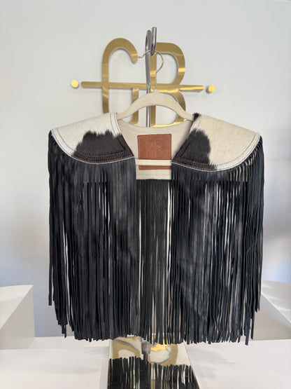 BEST SELLER!! Cowhide Fringe Shawl in Black