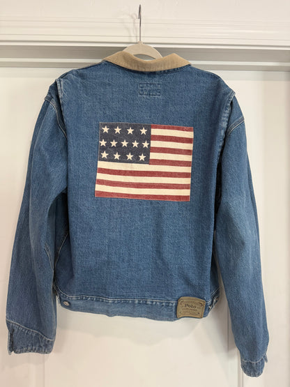 NEW!! Vintage Ralph Lauren Denim Flag Jacket Size Large