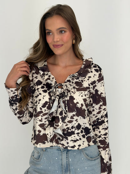 FINAL SALE!! Cow Print Tie Top