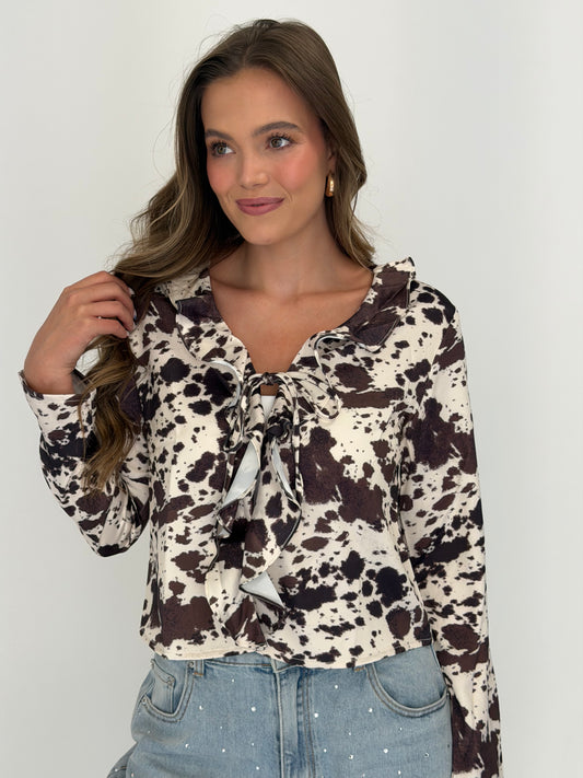 FINAL SALE!! Cow Print Tie Top