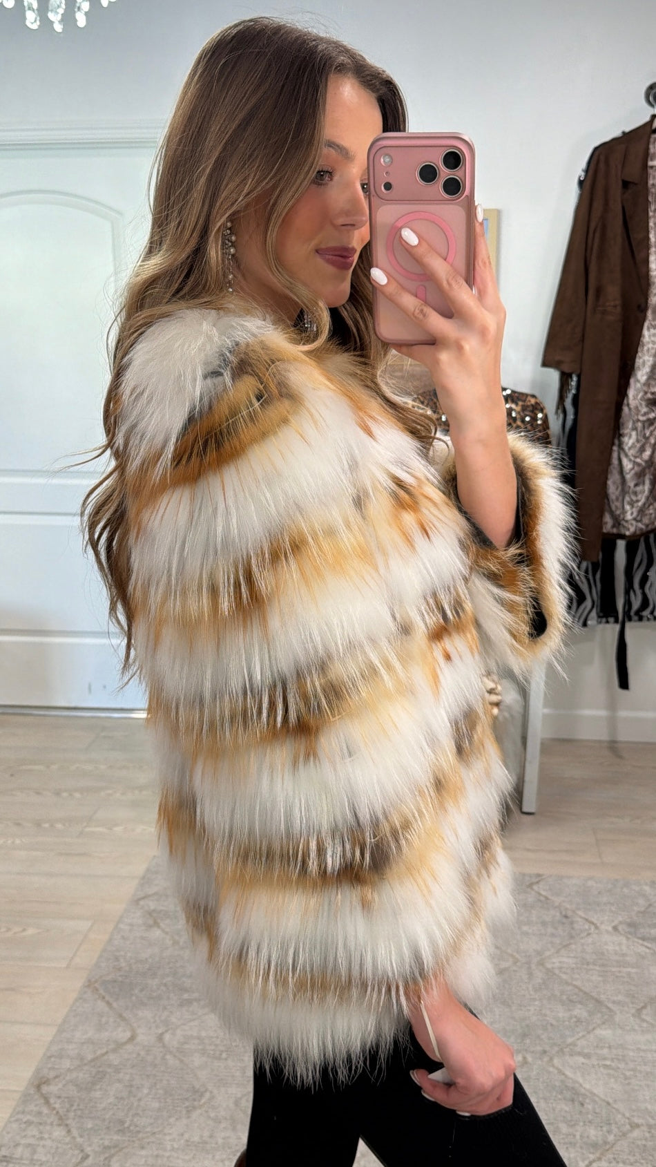 #GB9 Vintage Feathered  Fox Fur 3/4 Sleeve Jacket