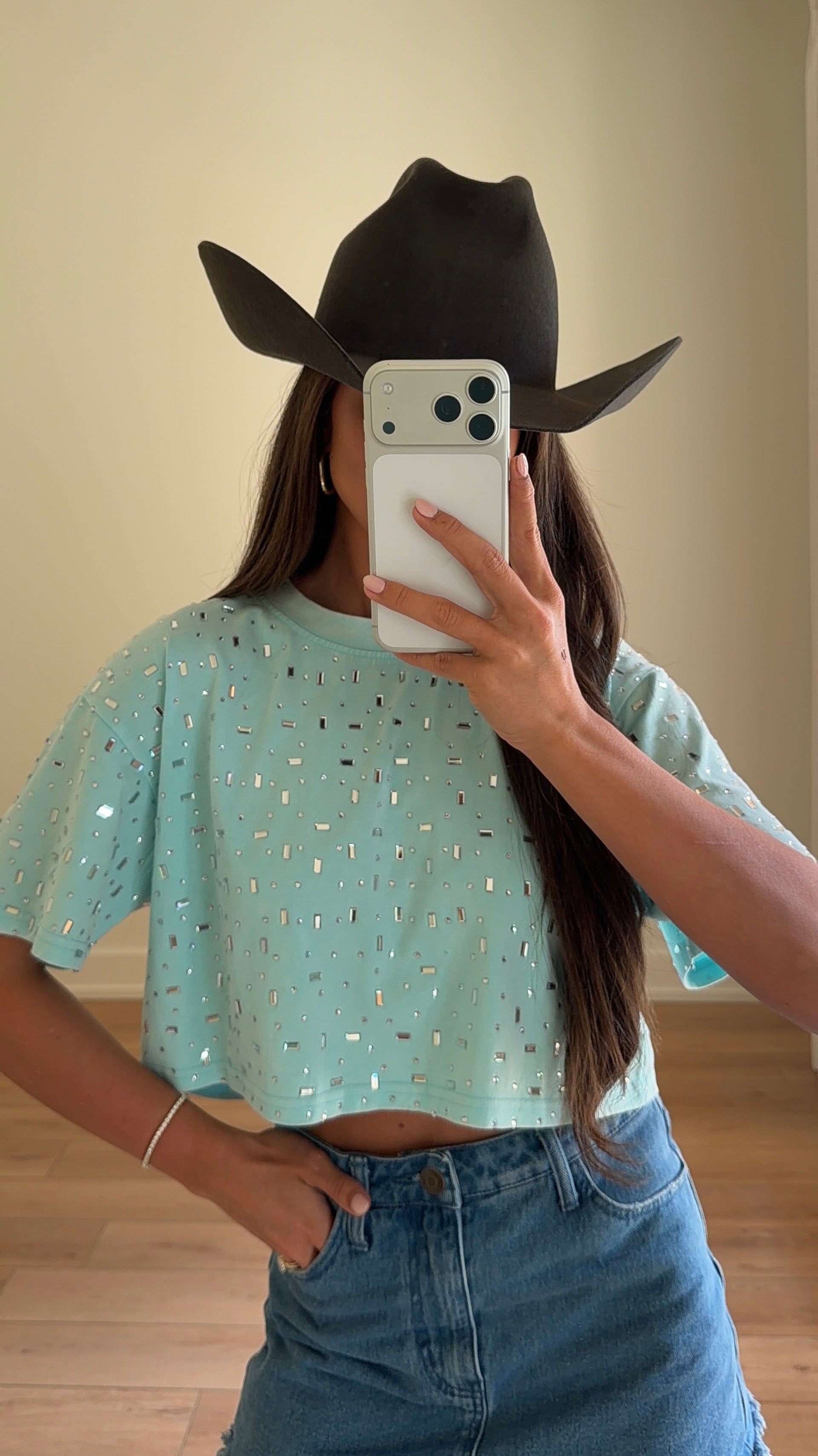 “Houston" Cropped Rhinestone Tee