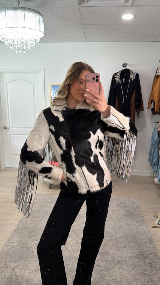 NEW!! Cowhide Jacket with Fringe #2 - Size Small