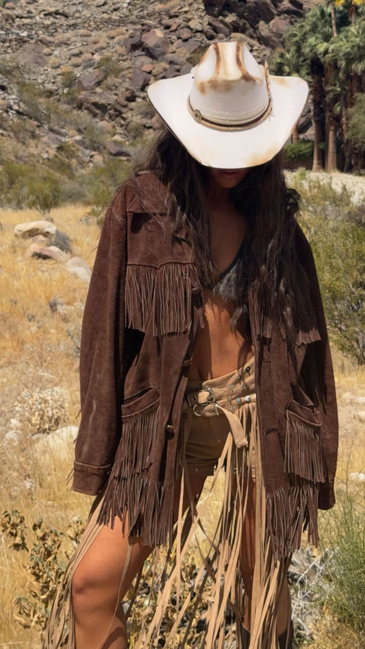 Vintage Brown Suede Fringe Jacket Size XL