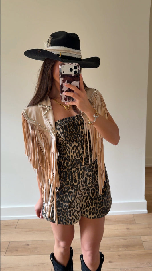 The "Wrangler" Studded Fringe Cream Suede Shawl