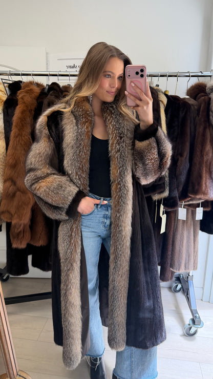 #45 Mahogany Mink and Crystal Fox Tuxedo Coat Size S/M