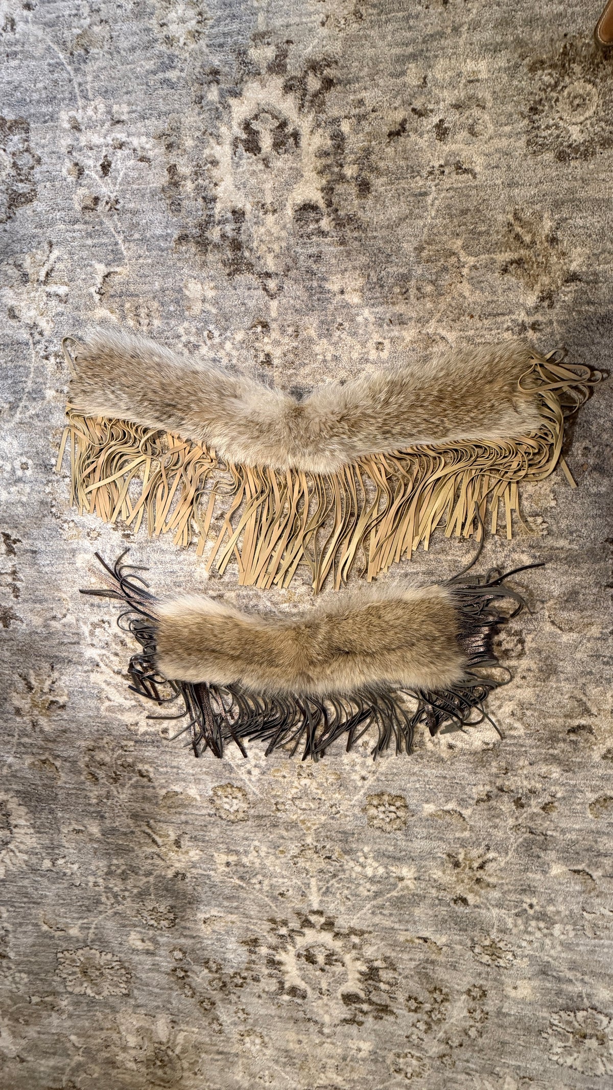 Vintage Coyote Fur & Leather Fringe Collar - Small Size