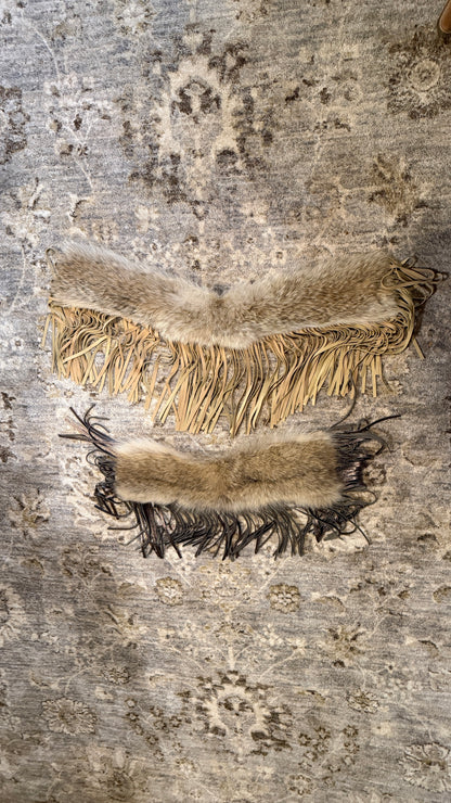 Vintage Coyote Fur & Leather Fringe Collar - Small Size