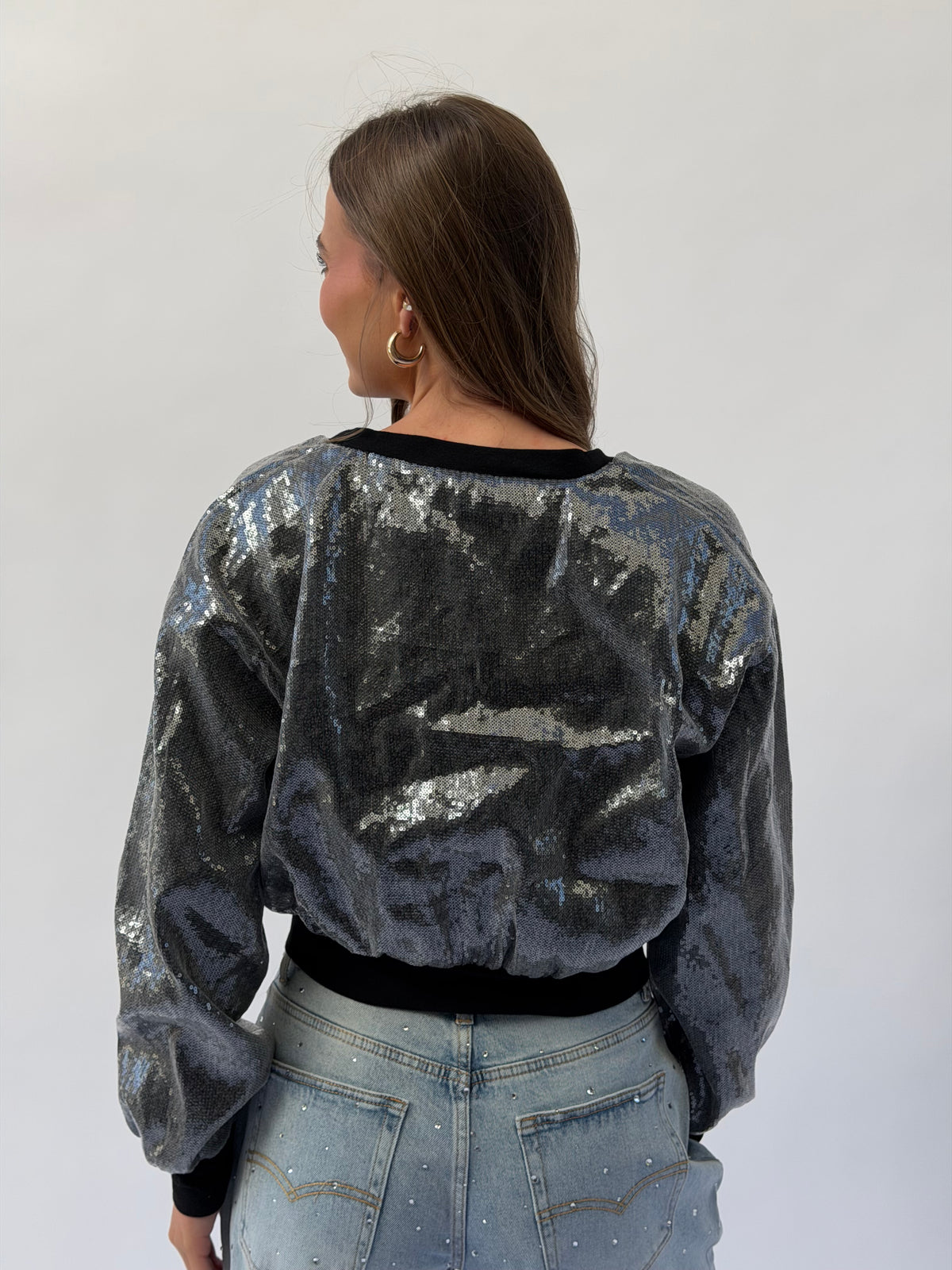 FINAL SALE!! Black Sequin Cropped Jacket in Grey