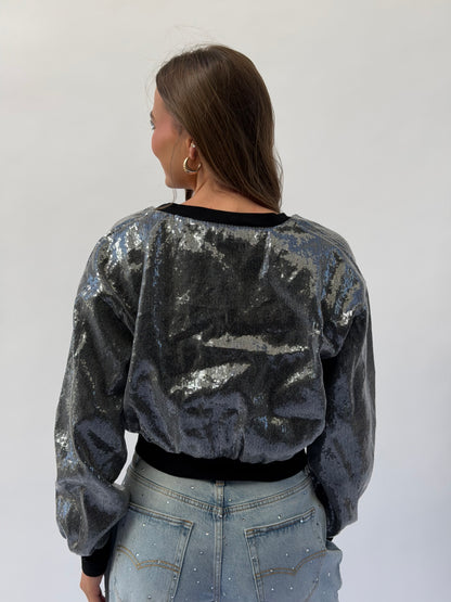 FINAL SALE!! Black Sequin Cropped Jacket in Grey