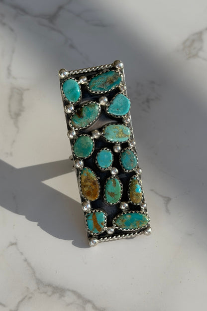 "Sierra" Adjustable Kingman Turquoise Rectangle Ring