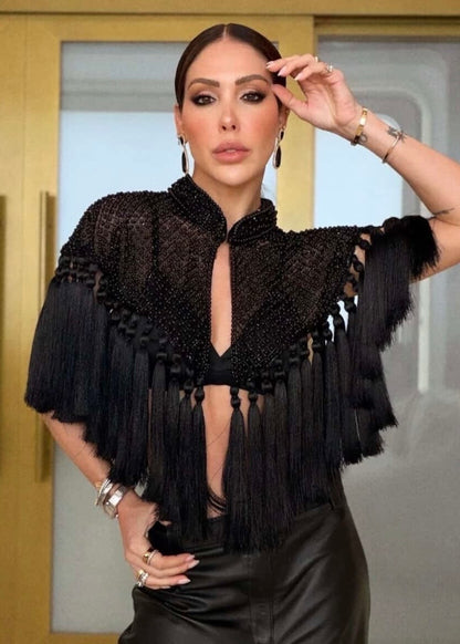 Black Fringe Tassel Cape