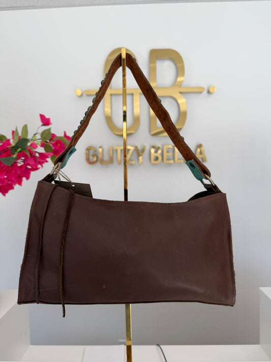 The "Bella" Medium Bag in Brown with Tuquoise Strap