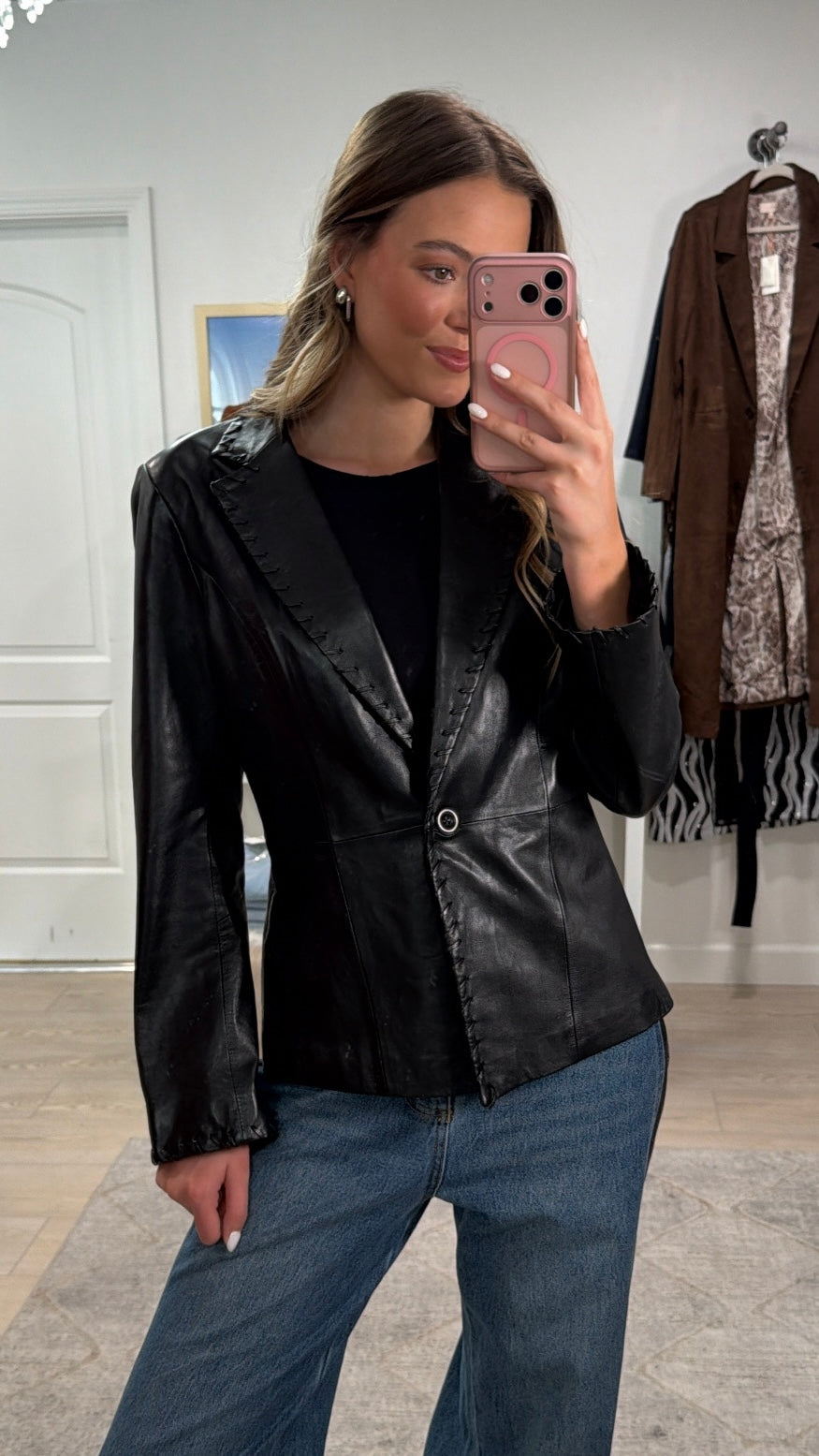 Vintage Cache Black Leather Blazer - Size Small