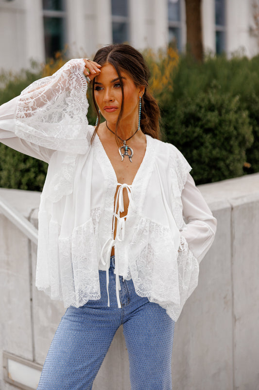 NEW!! "Canyon" Lace Trim Top in White