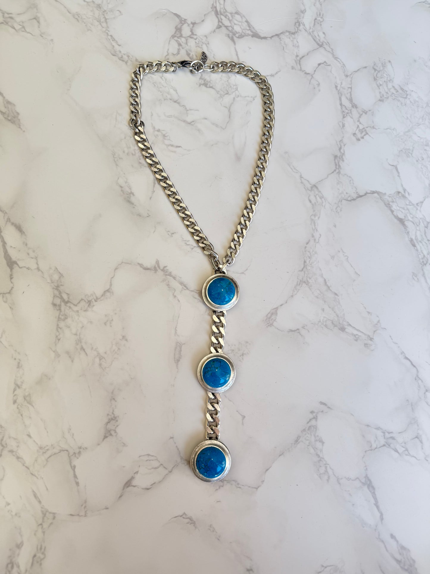 Cabachon Triple Drop Necklace in Silver