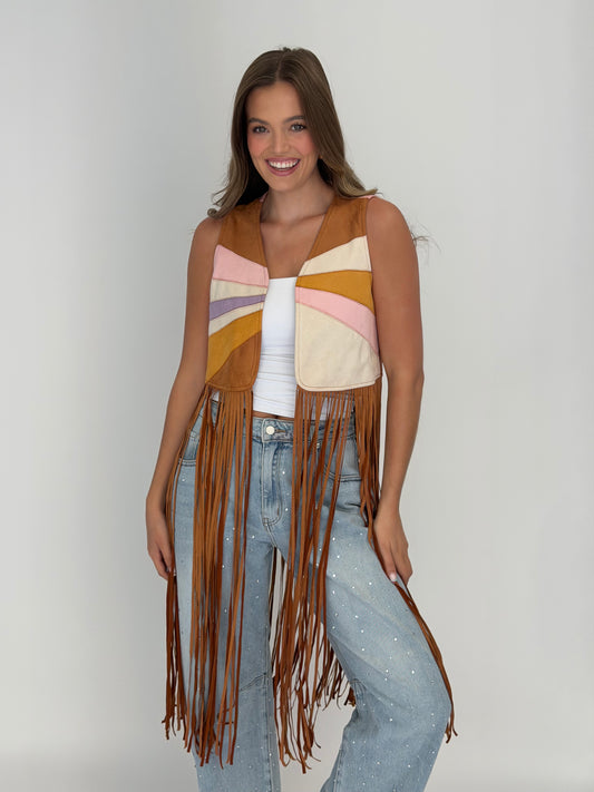 FINAL SALE!! "Fort Worth” Suede Fringe Shawl Vest
