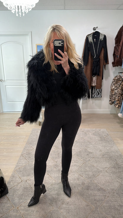 #GB10 Vintage Dyed Black Cropped Fox Fur Jacket