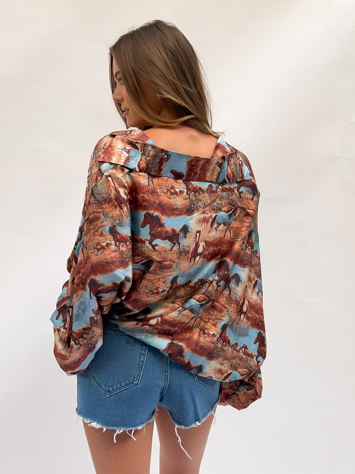 Horseprint Satin Top in Brown Multi