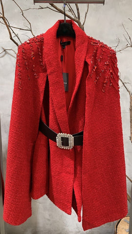 NEW!! "Ritz" Tweed Cape Belted Blazer in Red