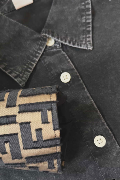 LIMITED EDITION!!  Designer Repurposed Denim Shirt w/ Designer Scarf Pocket & Cuff