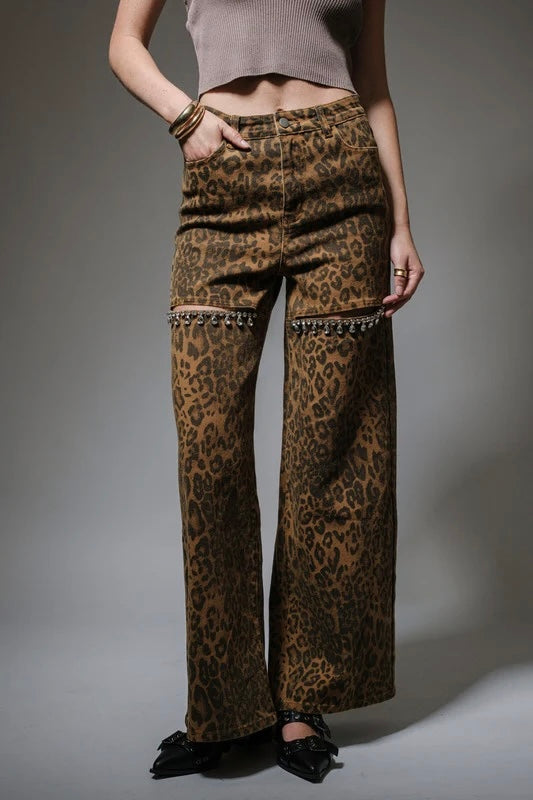 BEST SELLER!! The Nikki Leopard Denim Rhinestone Jean
