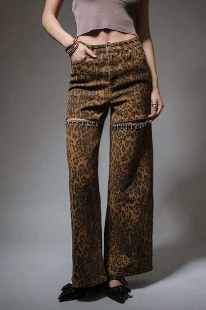 BEST SELLER!! The Nikki Leopard Denim Rhinestone Jean