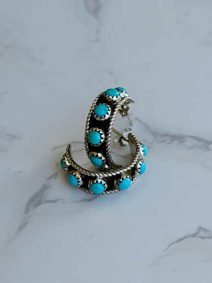 "River" Kingman Turquoise Hoop Earrings