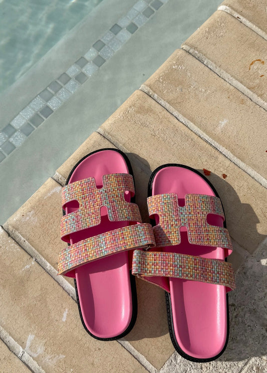 The Lowkey Famous Slide in Pink Raffia