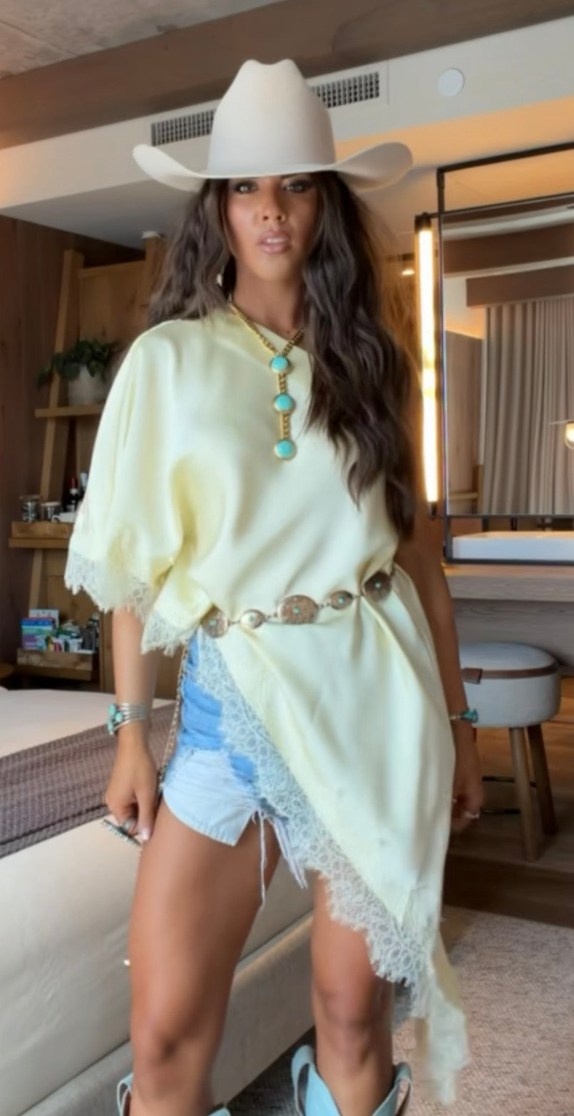 Asymmetric Lace Top in Butter Yellow – Glitzy Bella