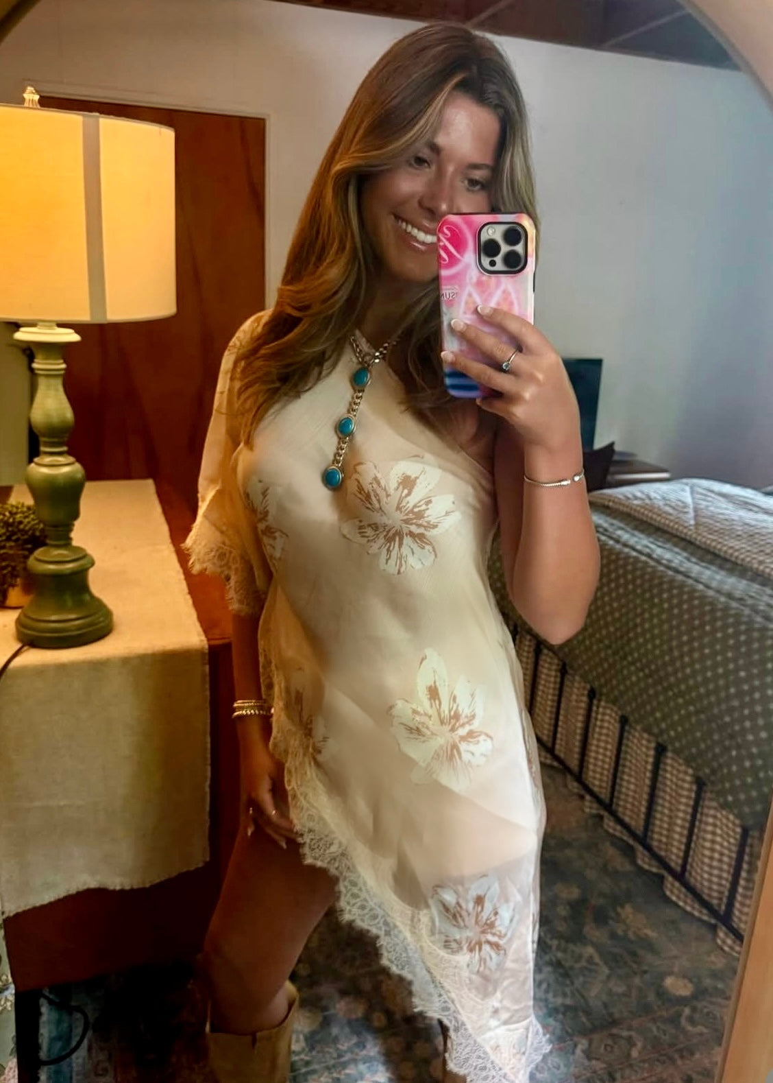 AS SEEN ON KATIE LANGLEY Asymmetric Lace Top Floral