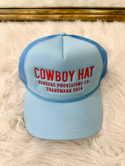 AS SEEN ON WHITNEY RIFE!! Cowboy Trucker Hat in Blue/Red (8288295059695)