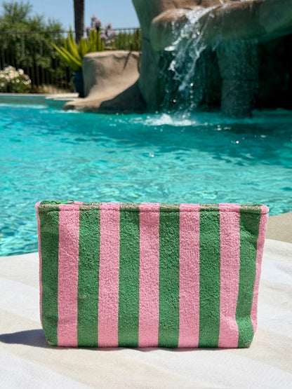 "Cabana Club" Striped Terry Pouch in Pink