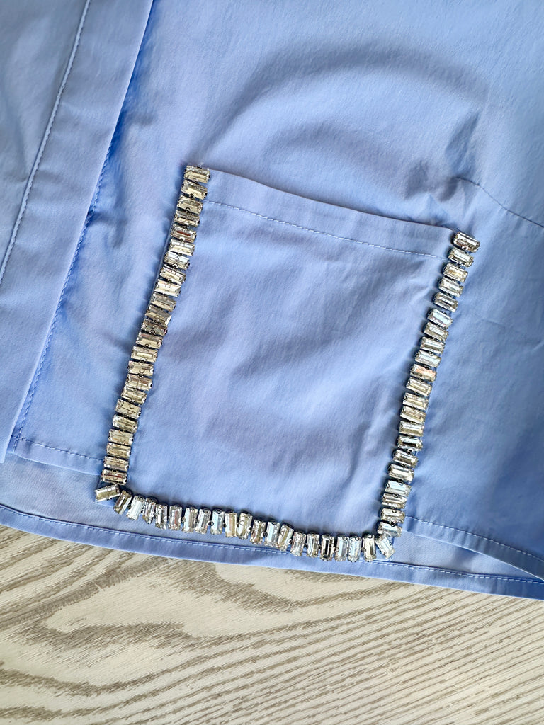 FINAL SALE!! Lightweight Rhinestone Button Down Shirt in Blue