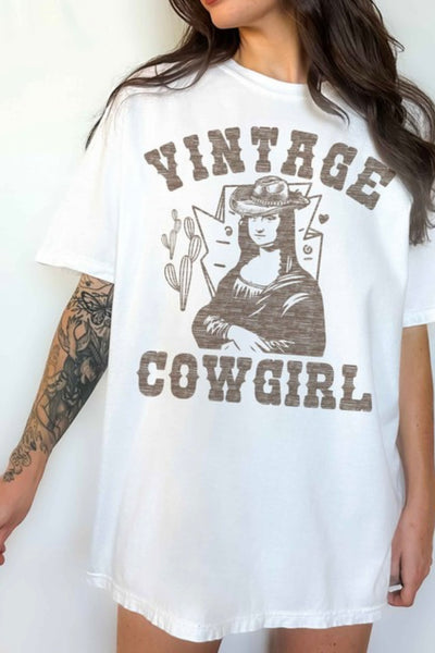 NEW!! Vintage Cowgirl Graphic Oversized Tee in White