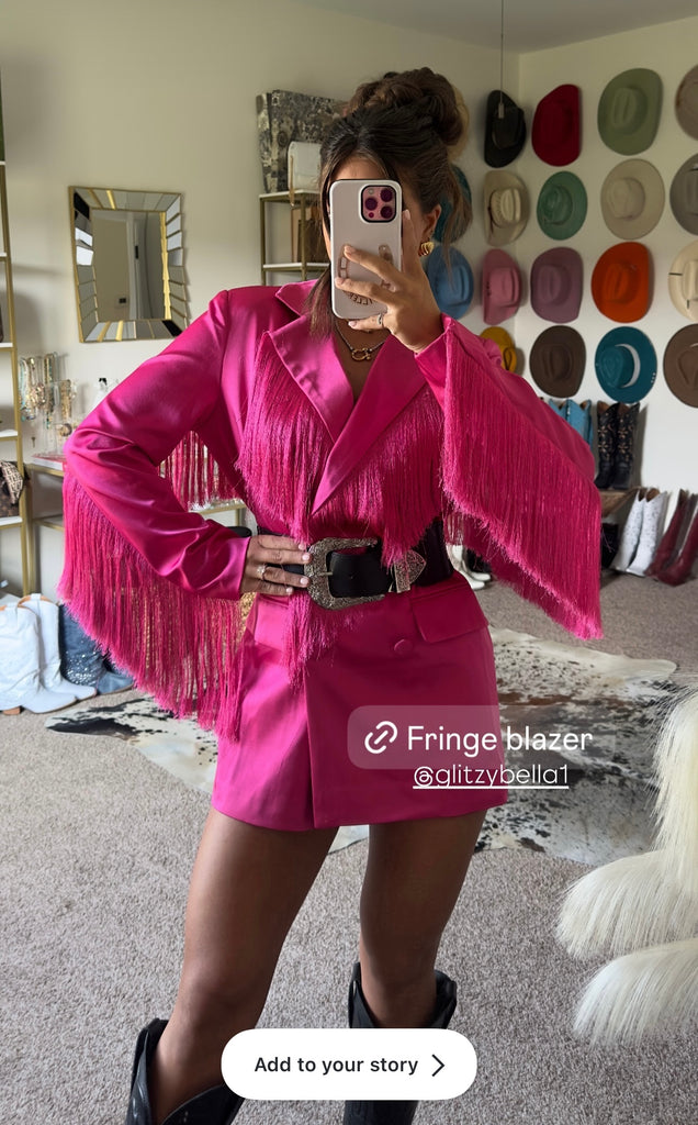 NEW!! Fuchsia Fringe Satin Blazer