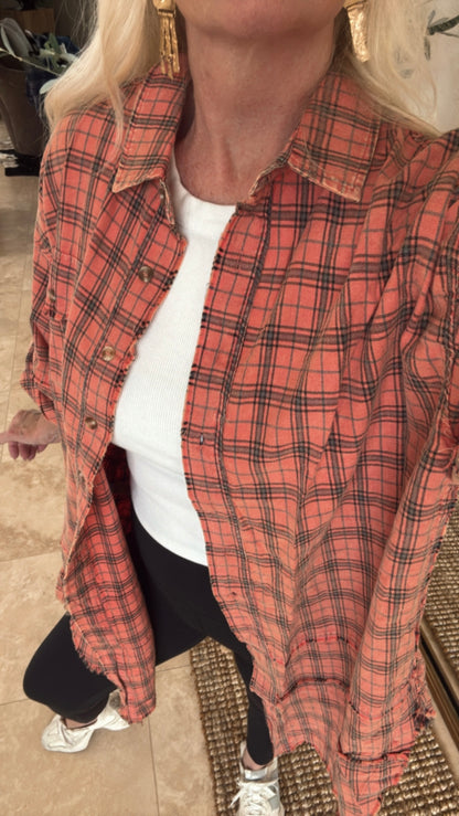 NEW!! Vintage Oversized Plaid Button Down Top