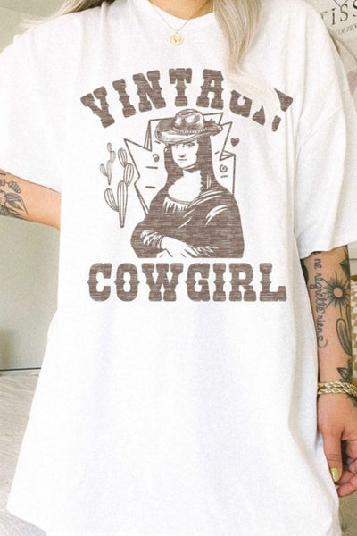 NEW!! Vintage Cowgirl Graphic Oversized Tee in White