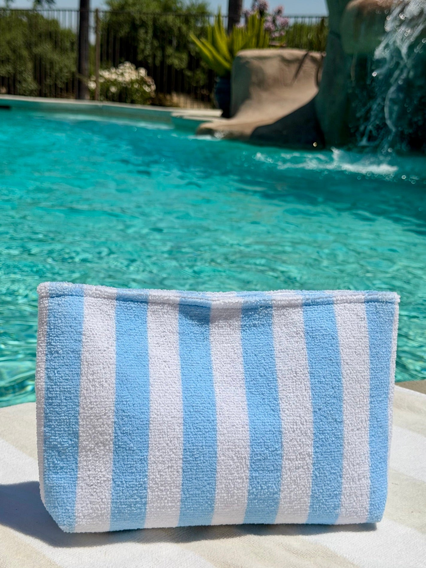 "Cabana Club" Striped Terry Pouch in Blue
