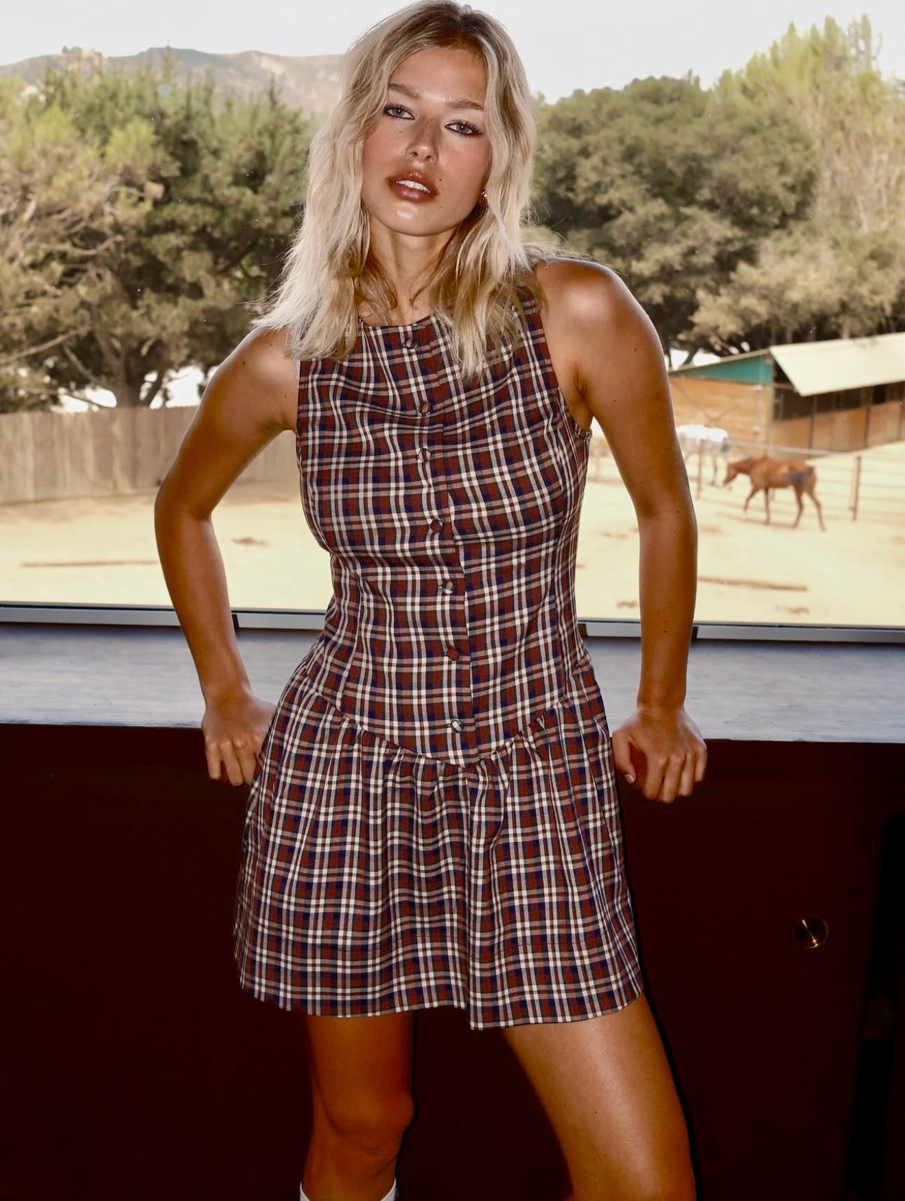 NEW!! Meester Mini Dress in Saddle Plaid