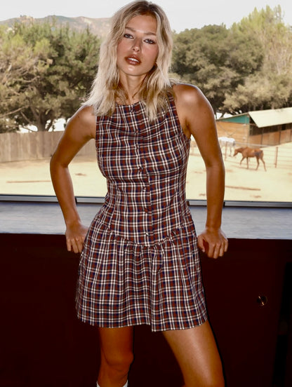 NEW!! Meester Mini Dress in Saddle Plaid
