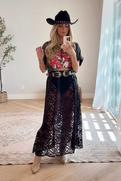 NEW!! Flowy Black Lace Maxi Skirt