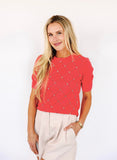 NEW!! Eloise Rhinestone Short Sleeve Sweater in Coral